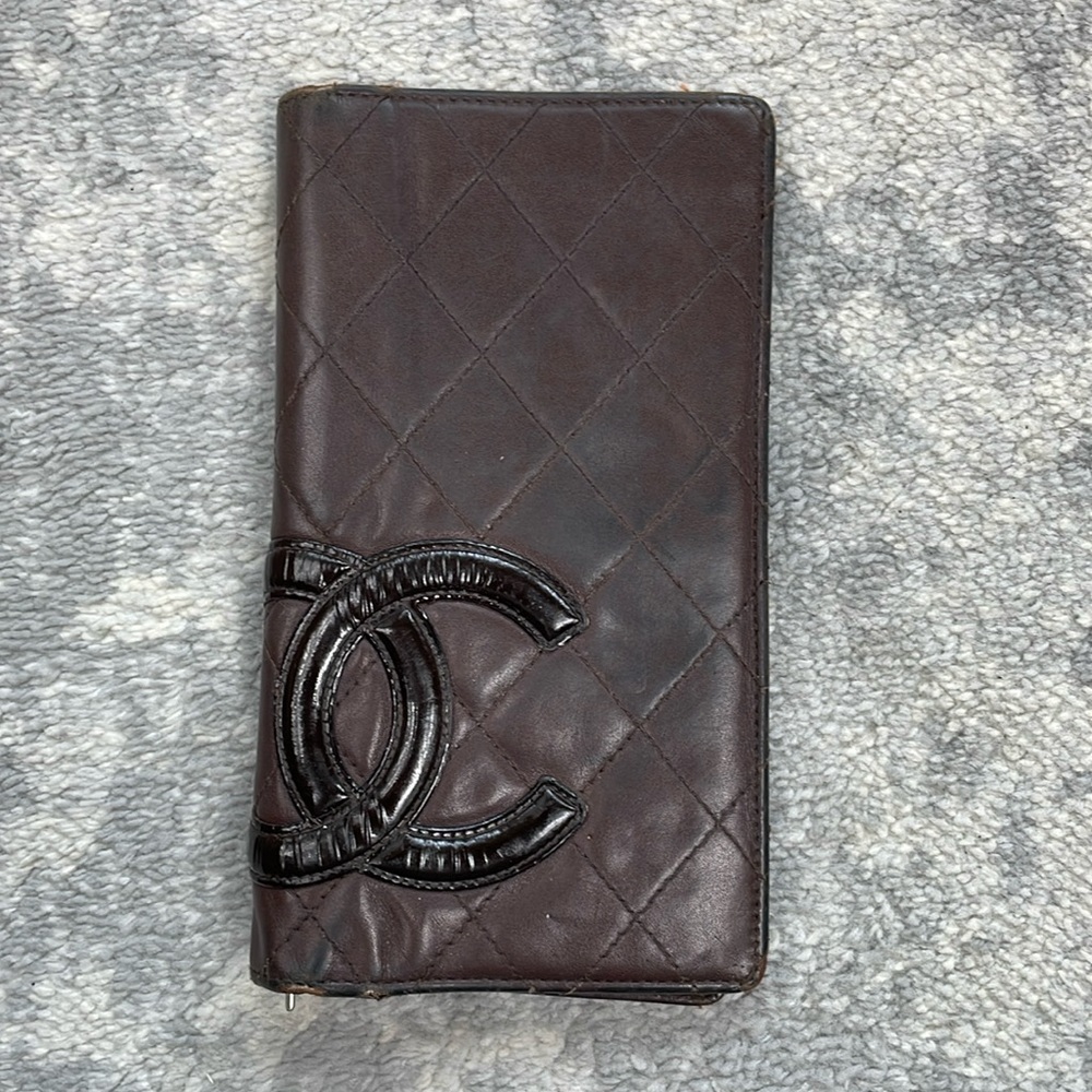 Chanel Vintage Ligne Cambon Yen Bifold Wallet Quilted Leather Chocolate Brown Cc